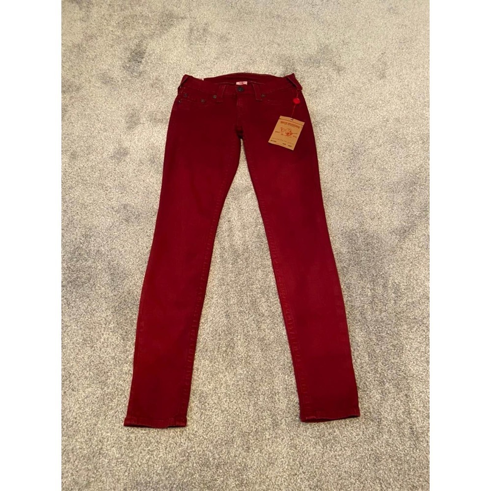 True Religion Womens Skinny Jeans Maroon Red Made in USA Size 25 NWT